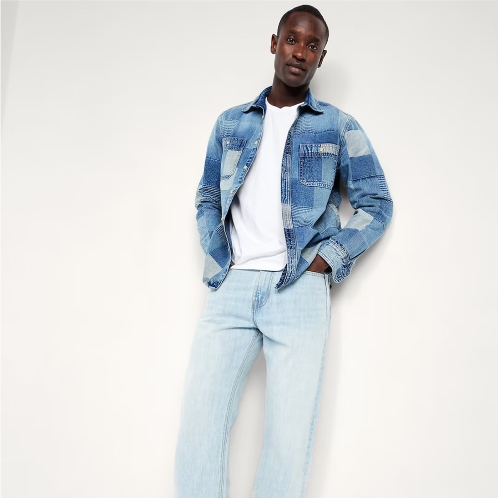 NWT Old Navy Denim Patchwork Shirt Men L - Picture 3 of 7